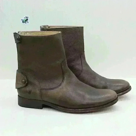 Frye Melissa Women’s Brown Leather Zip Snap Short Ankle Boots Size US 7.5 B - Picture 2 of 11